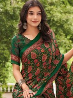 Green Crepe Silk Digital Print Saree